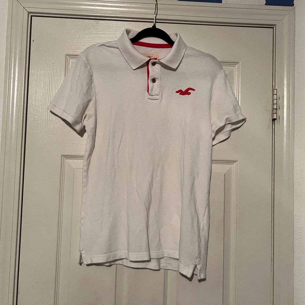 Hollister White Polo Shirt with Red Collar
